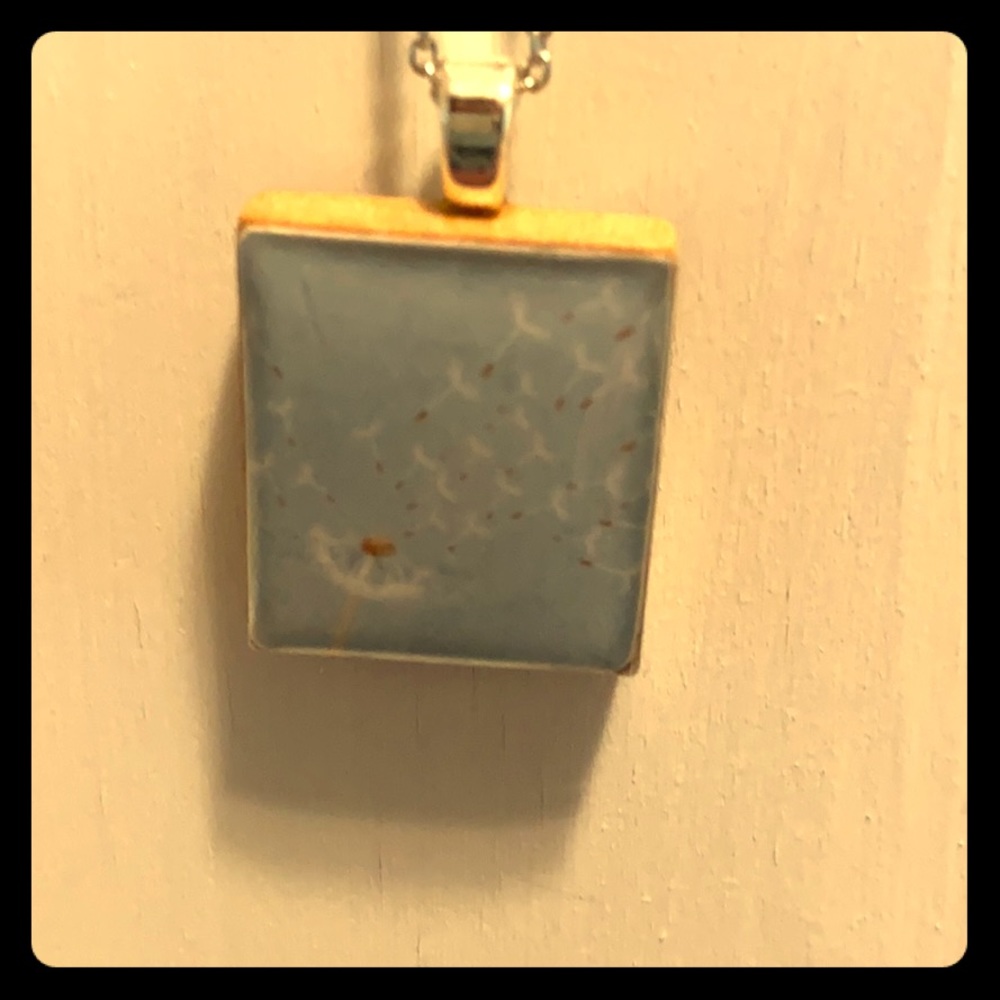 Scrabble Piece Necklace with Dandelion